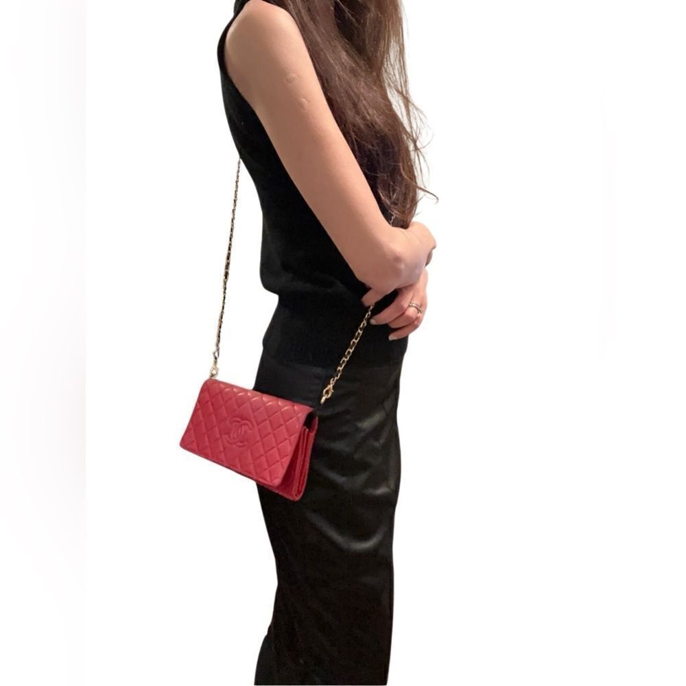 Chanel Red Leather Quilted Continental Wallet